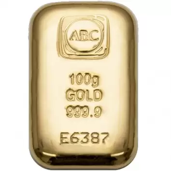 100g ABC Cast Gold Bar 9999 Purity